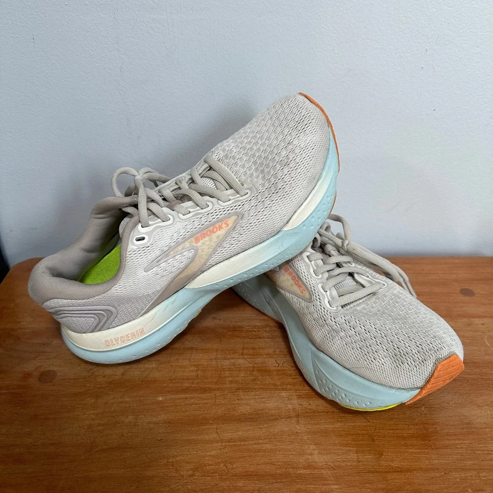 Brooks Glycerin 21 Running Shoes Women 8 Tan Blue 1204081B195 Neutral Cushion